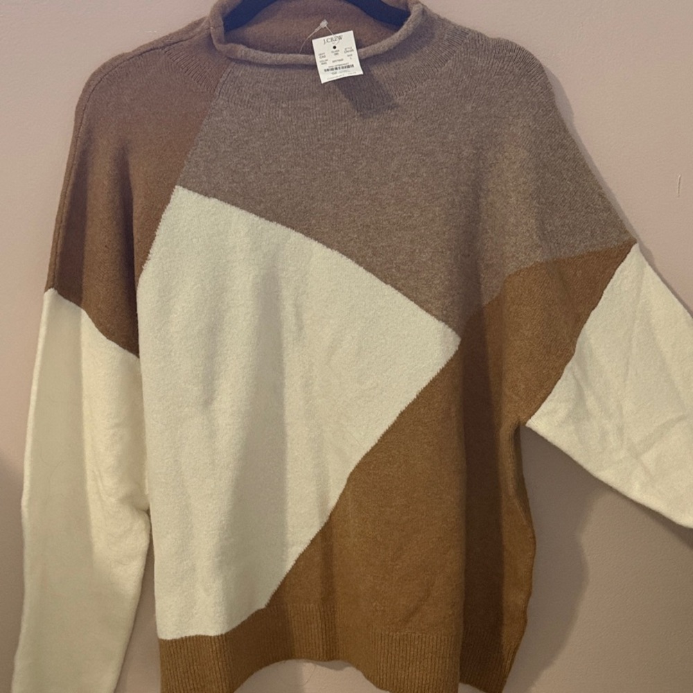 J. Crew Colorblock Crewneck Sweater in Brown, Tan & Cream